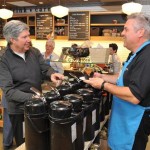 Royal Victoria Regional Health Centre (RVH) volunteer Craig Bemrose, right, serves up RVH Auxiliary president Wayne Hubbard in the hospital’s Café Royale. Bemrose is one of 850 volunteers at the health centre.IAN MCINROY/BARRIE EXAMINER/QMI AGENCY