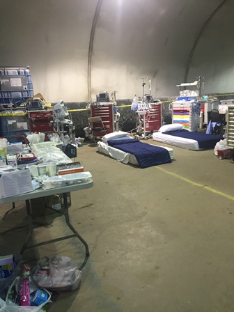 A temporary triage area was quickly established by AHS staff at Suncor’s Firebag site after staff and patients from the Northern Lights Regional Health Centre arrived on site following the evacuation of Fort McMurray.