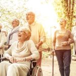 Group of old people walking outdoor