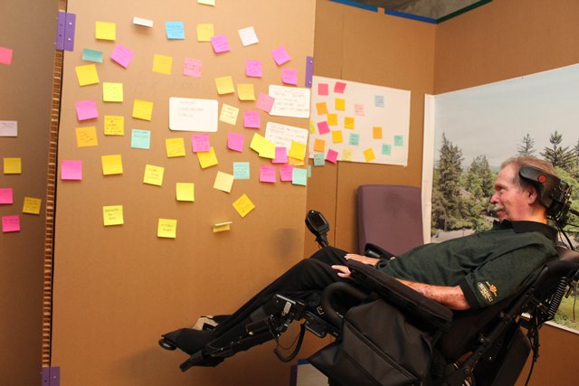 Patient Paul Feldman tours West Park Healthcare Centre’s Design Lab and provides comments on how future patient rooms can accommodate different disabilities.