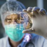 A,Physician,,Surgeon,,Examines,A,Technological,Digital,Holographic,Plate,Represented